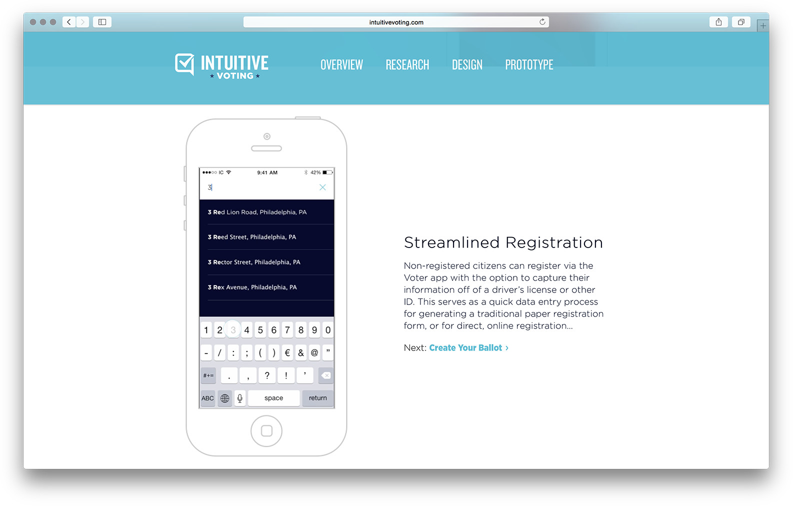 Intuitive voting concept website section about streamlined registration